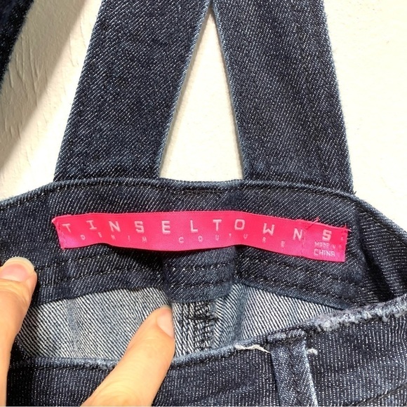 Tinseltown Overalls Dark Wash Blue Jeans Jumpsuit Skinny Leg Womens size Small - Picture 5 of 8